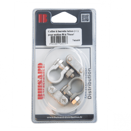 2 COLLIERS A BARETTE POUR CABLE 50-70MM2 LAITON (+ ET -)