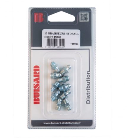 ASSORTIMENT 10 GRAISSEURS HYDRAULIQUES DROIT M8X100 ACIER GALVANISE ET PASSIVE